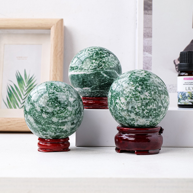 Natural Green Grassjade crystal ball, raw stone polished energy stone