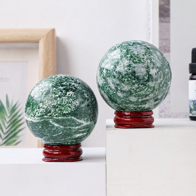 Natural Green Grassjade crystal ball, raw stone polished energy stone