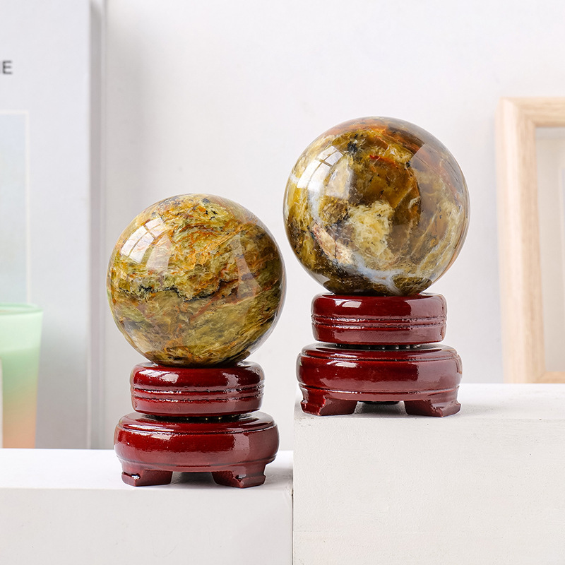 Natural opal crystal ball ornaments, polished raw stone