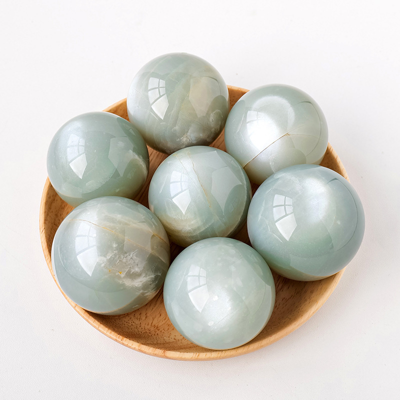 Natural crystal green moonstone ball crystal rough stone polishing
