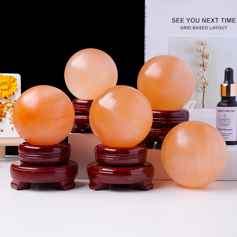 Natural Moroccan Transparent Gypsum Orange Crystal Ball Ornaments Home Decoration