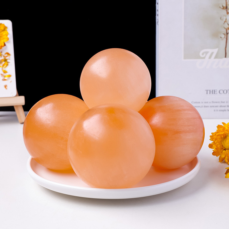 Natural Moroccan Transparent Gypsum Orange Crystal Ball Ornaments Home Decoration