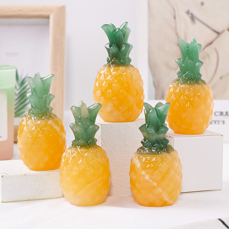 Natural crystal aventurine yellow calcite splicing pineapple carving