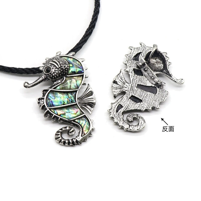 Abalone Seahorse Brooch Pendant Alloy Inlaid Shell Necklace