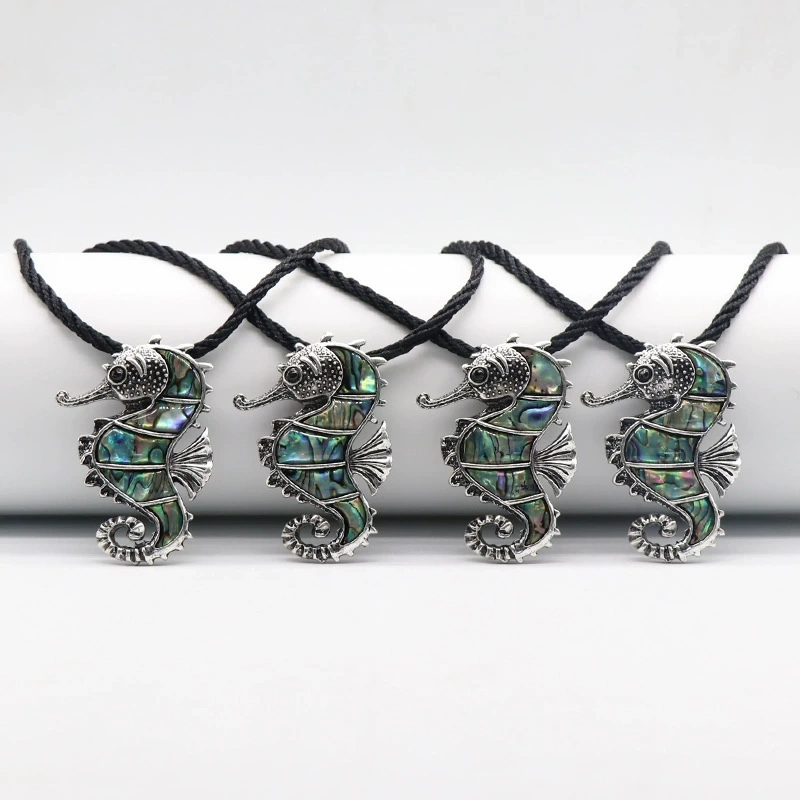 Abalone Seahorse Brooch Pendant Alloy Inlaid Shell Necklace