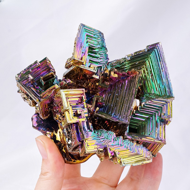 Natural bismuth ore crystal ornaments rare metal rainbow ore raw stone