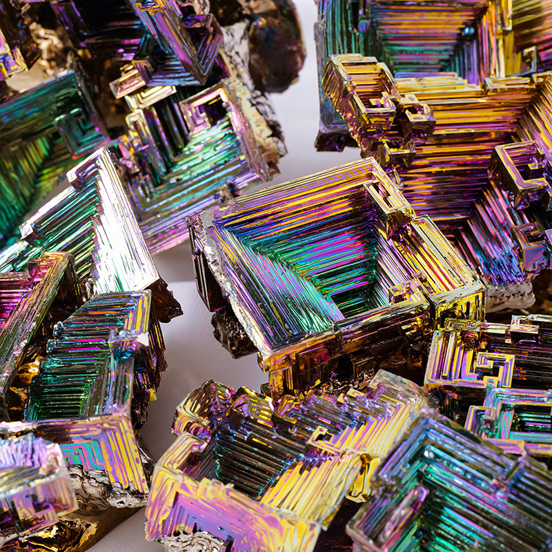 Natural bismuth ore crystal ornaments rare metal rainbow ore raw stone