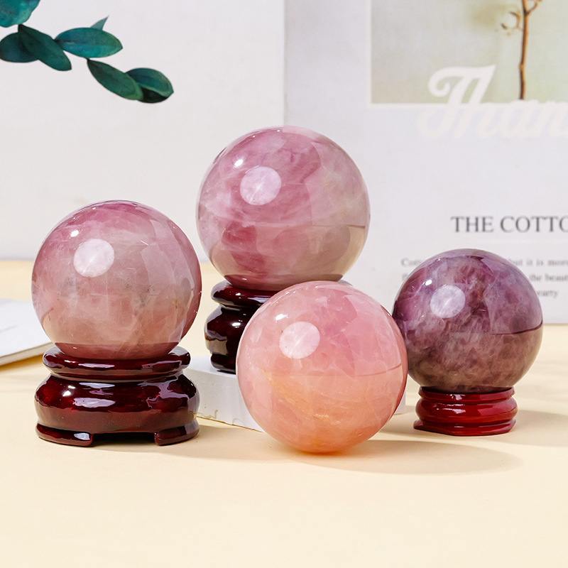 Natural pink amethyst ball ornaments pink crystal raw stone polished