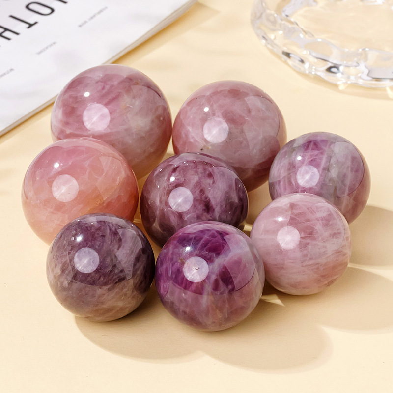 Natural pink amethyst ball ornaments pink crystal raw stone polished