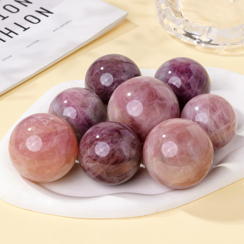 Natural pink amethyst ball ornaments pink crystal raw stone polished