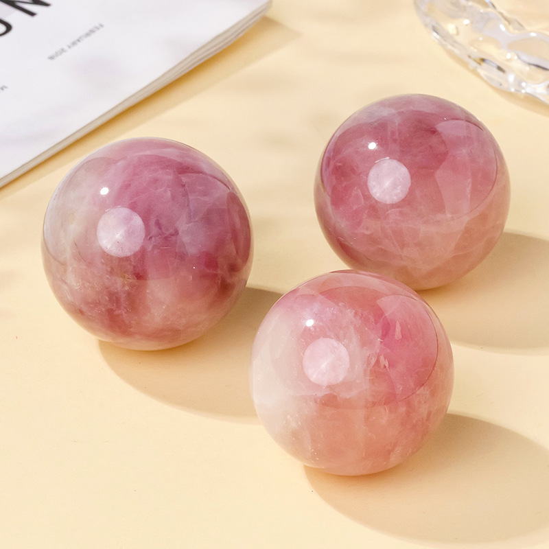 Natural pink amethyst ball ornaments pink crystal raw stone polished