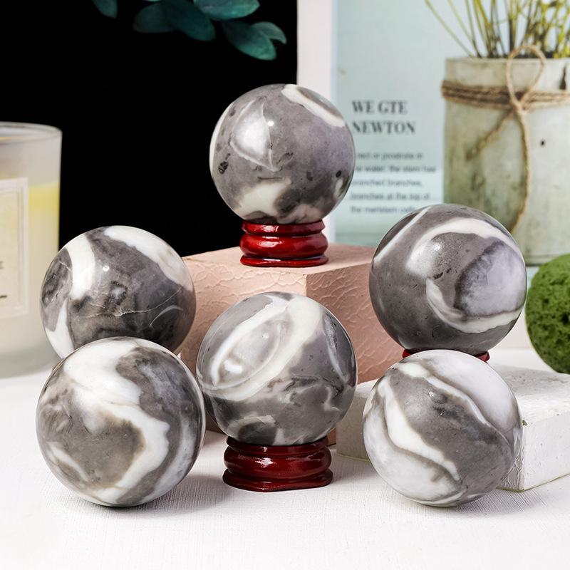 Natural crystal shell stone ball ornaments, polished raw stone