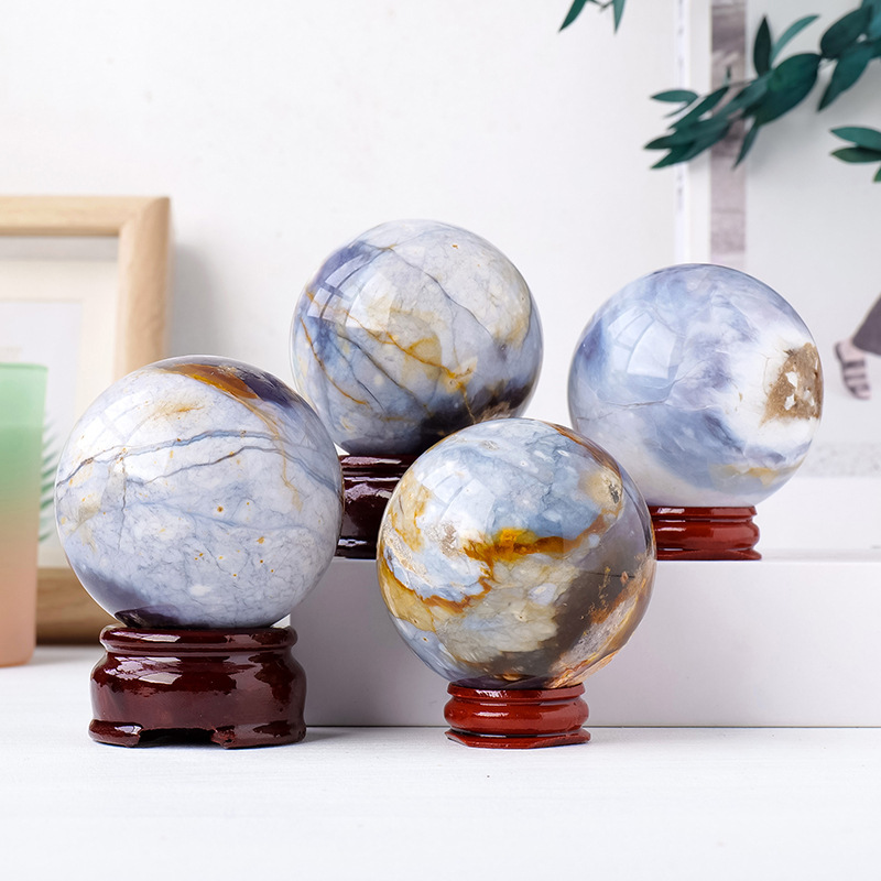 Natural crystal wood grain agate crystal ball original stone polished