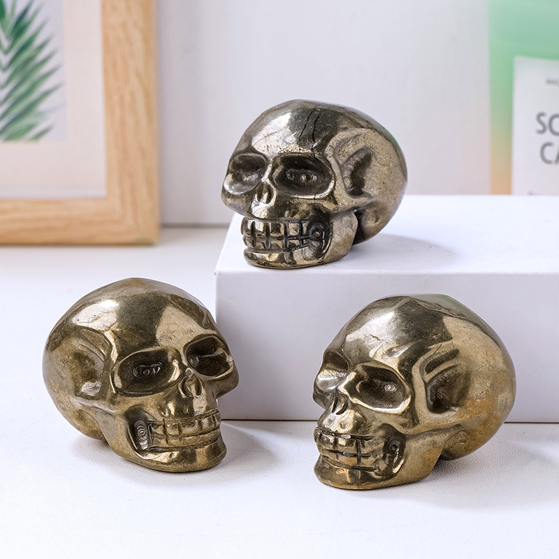 Natural pyrite skull carving pieces, polished raw stone