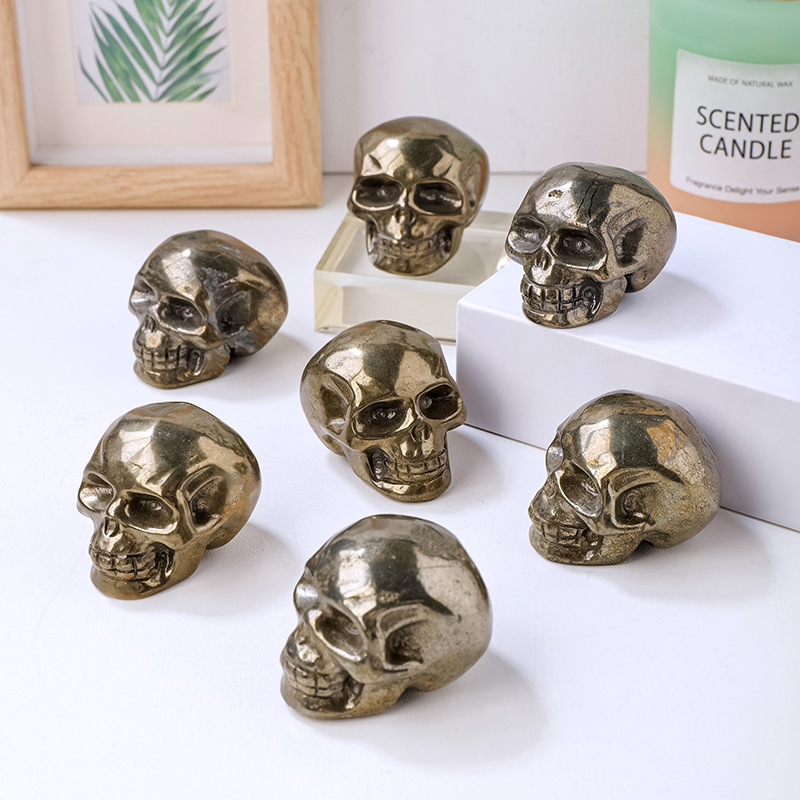 Natural pyrite skull carving pieces, polished raw stone