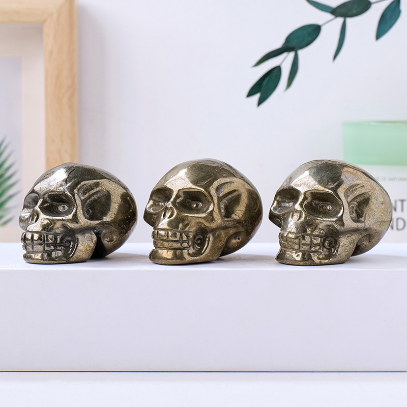 Natural pyrite skull carving pieces, polished raw stone