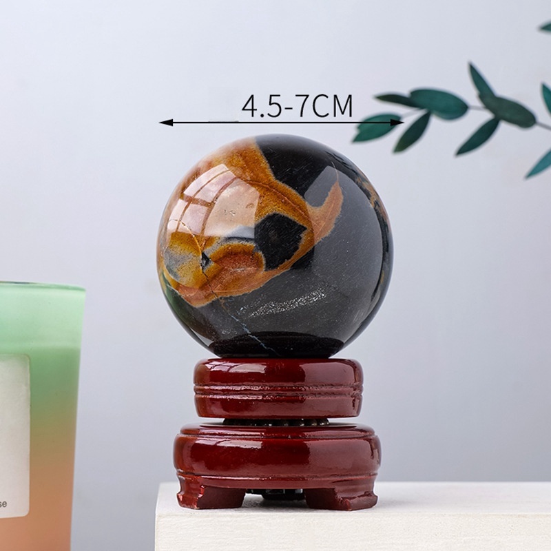 Natural ocean black tourmaline symbiotic crystal ball, rough stone polishing