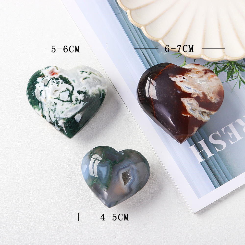 Natural moss agate love semi-precious stone heart-shaped crystal crafts