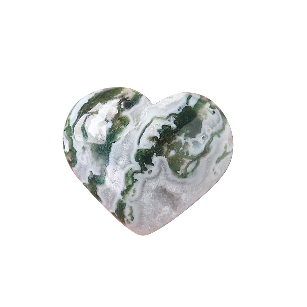 Natural moss agate love semi-precious stone heart-shaped crystal crafts