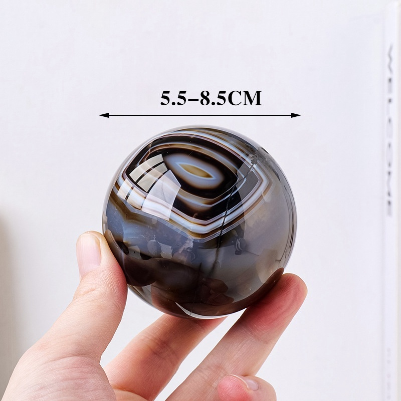 Natural black and white striped agate crystal ball Agate raw stone polished