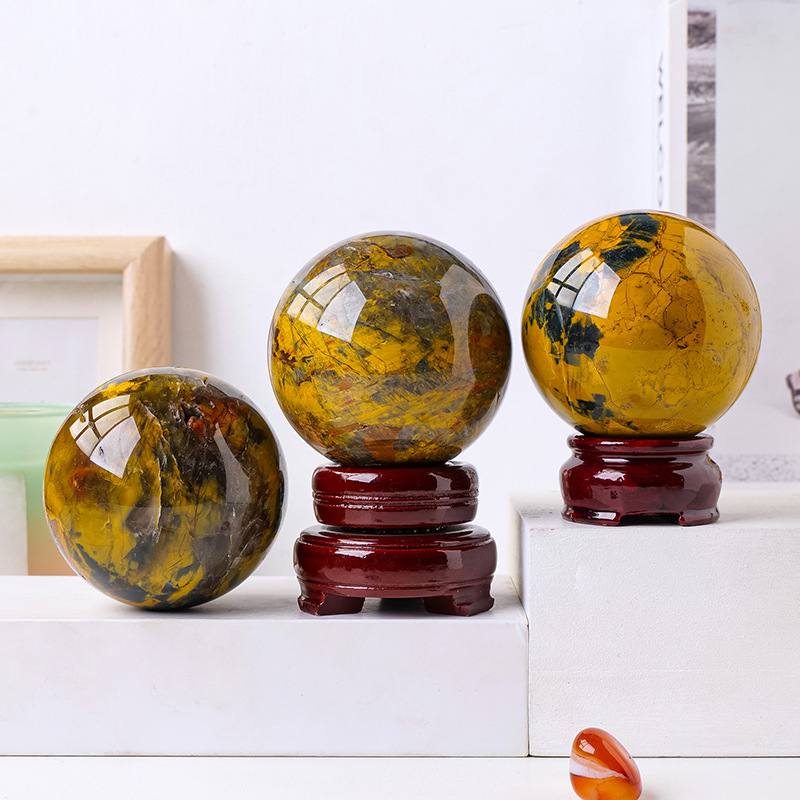 Natural yellow Peter stone crystal ball crystal agate rough stone polishing