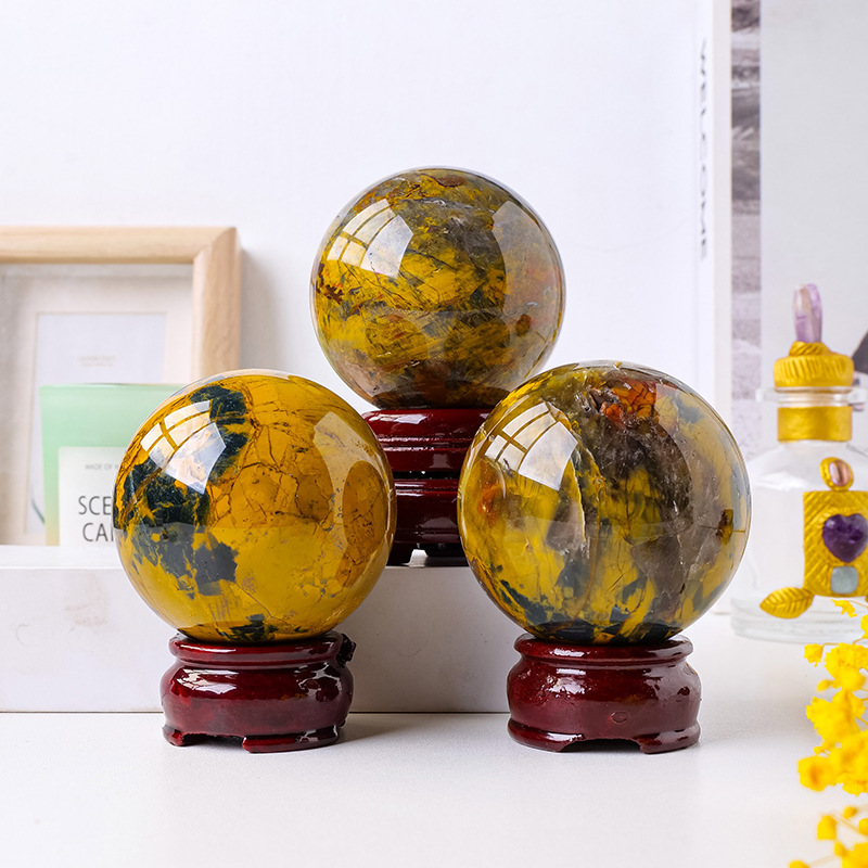 Natural yellow Peter stone crystal ball crystal agate rough stone polishing