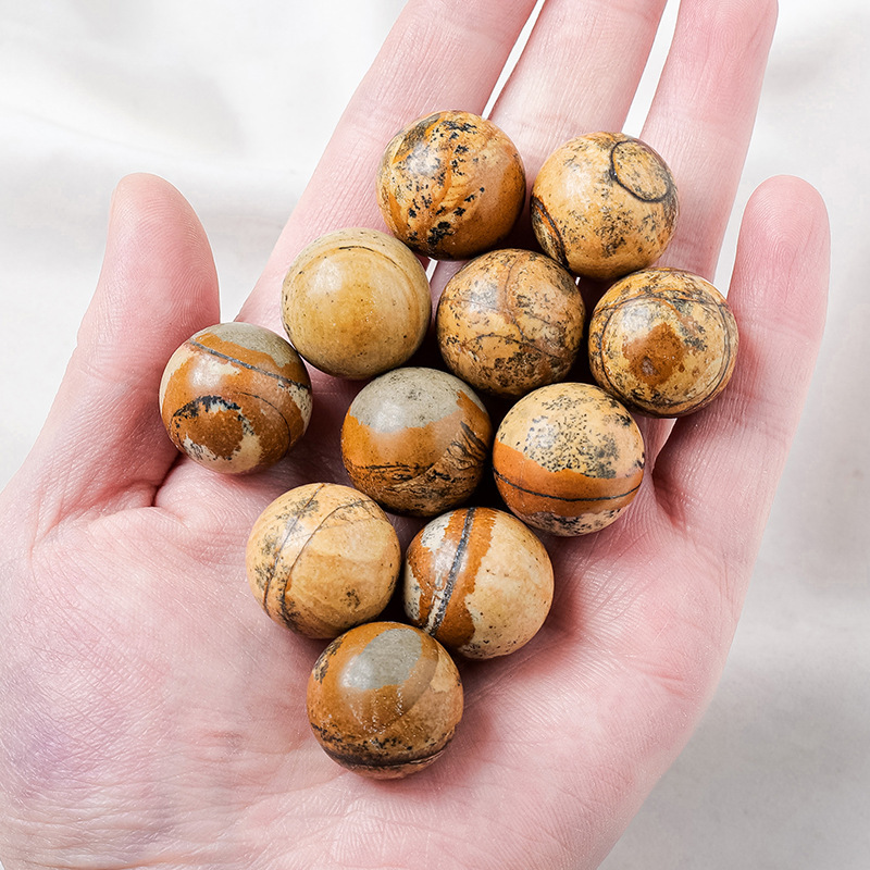 Natural crystal picture stone hole-free round beads small balls crystal raw stone beads