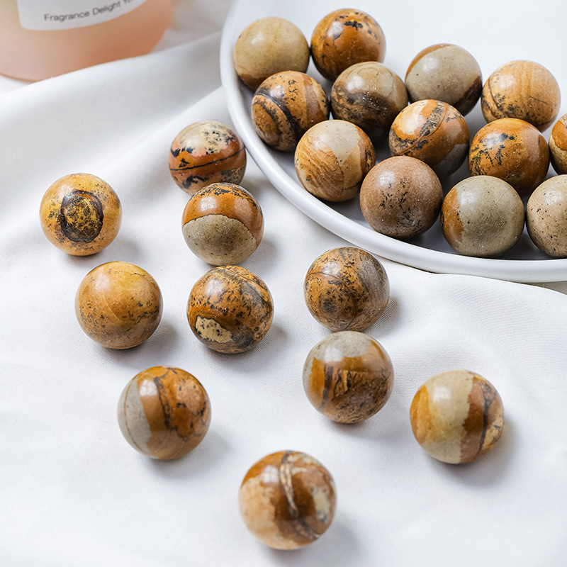 Natural crystal picture stone hole-free round beads small balls crystal raw stone beads