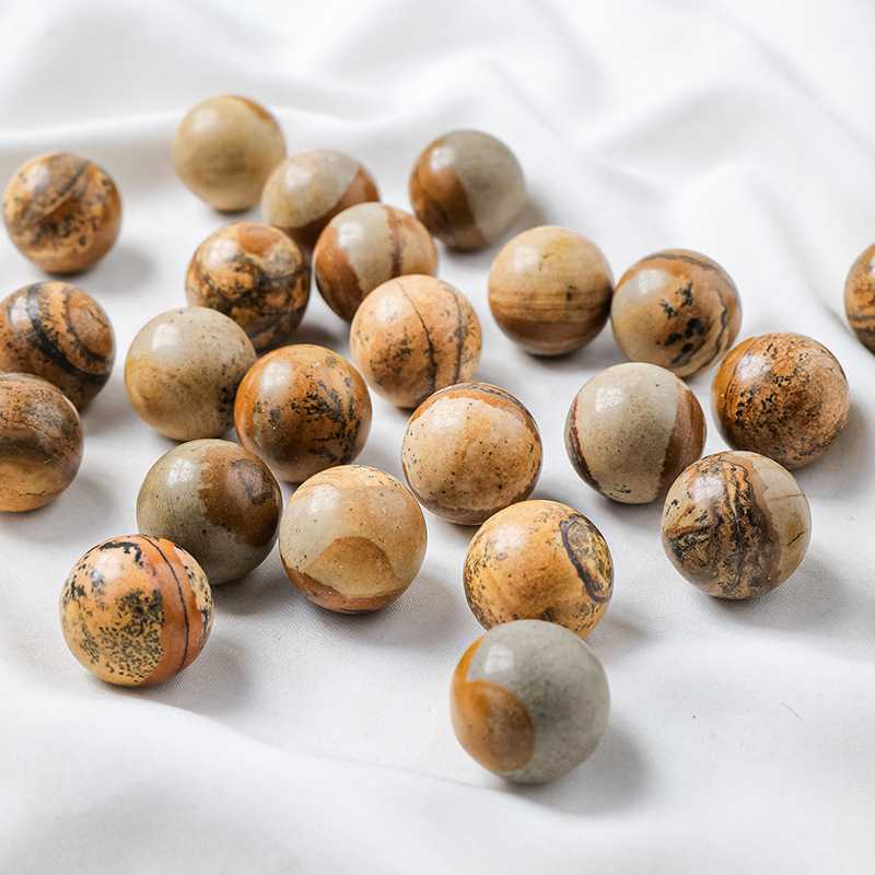 Natural crystal picture stone hole-free round beads small balls crystal raw stone beads