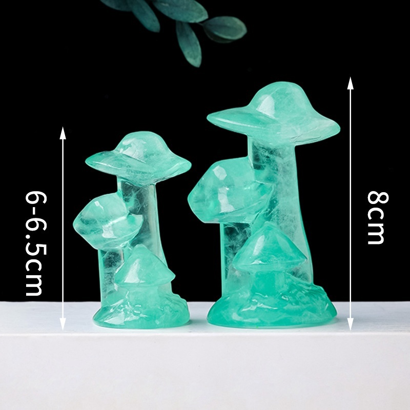 Natural crystal fluorite three-headed mushroom carving