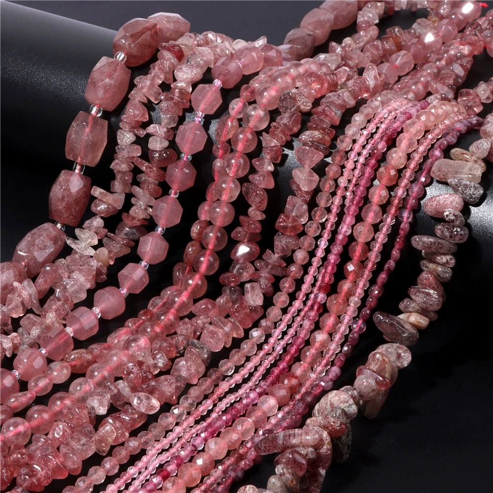 Strawberry crystal natural stone crushed stone round beads DIY jewelry accessories jewelry making handmade ice transparent beads