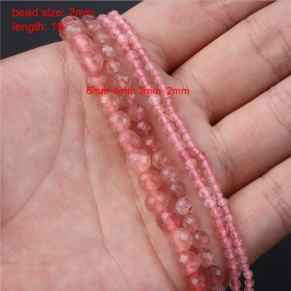 Strawberry crystal natural stone crushed stone round beads DIY jewelry accessories jewelry making handmade ice transparent beads