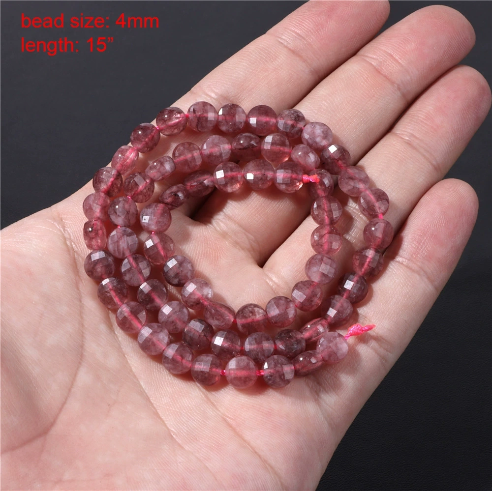 Strawberry crystal natural stone crushed stone round beads DIY jewelry accessories jewelry making handmade ice transparent beads
