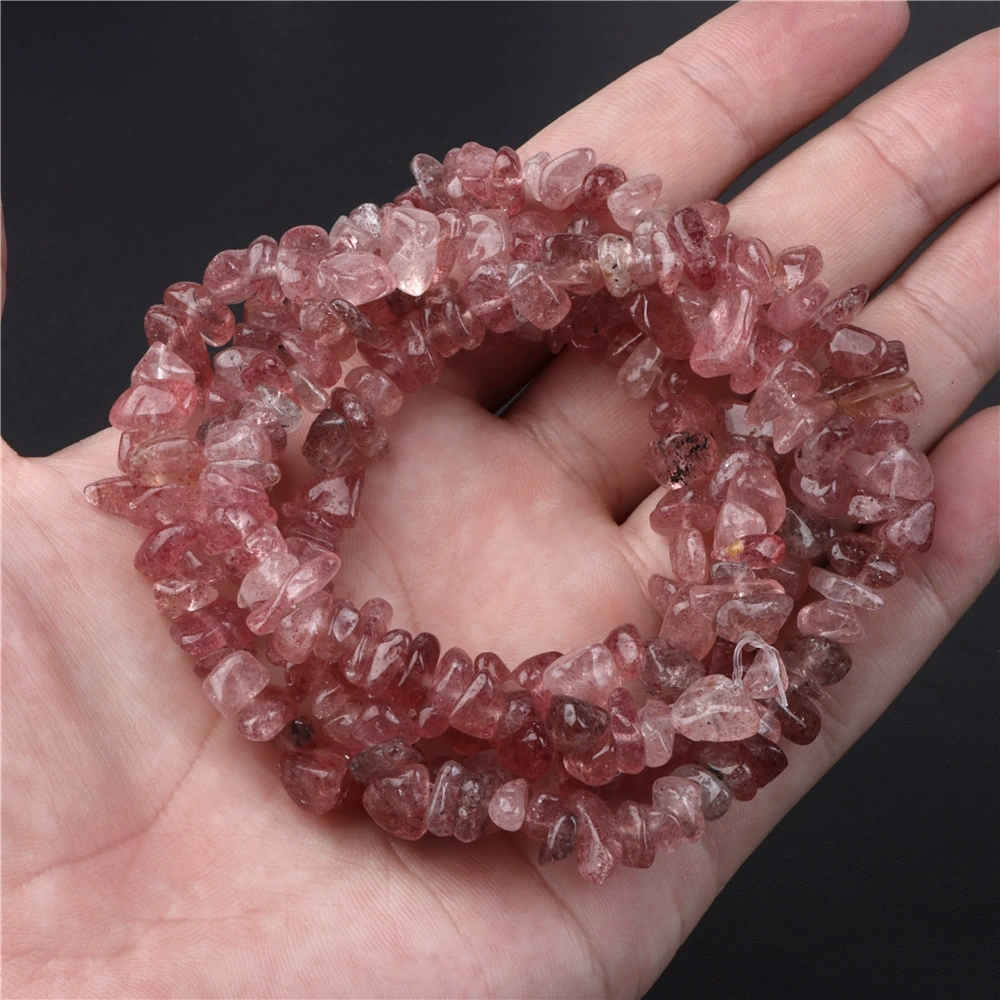 Strawberry crystal natural stone crushed stone round beads DIY jewelry accessories jewelry making handmade ice transparent beads