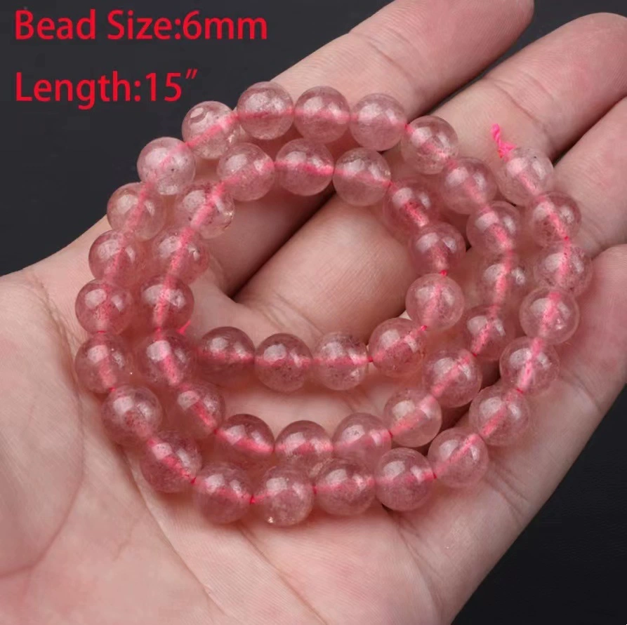 Strawberry crystal natural stone crushed stone round beads DIY jewelry accessories jewelry making handmade ice transparent beads
