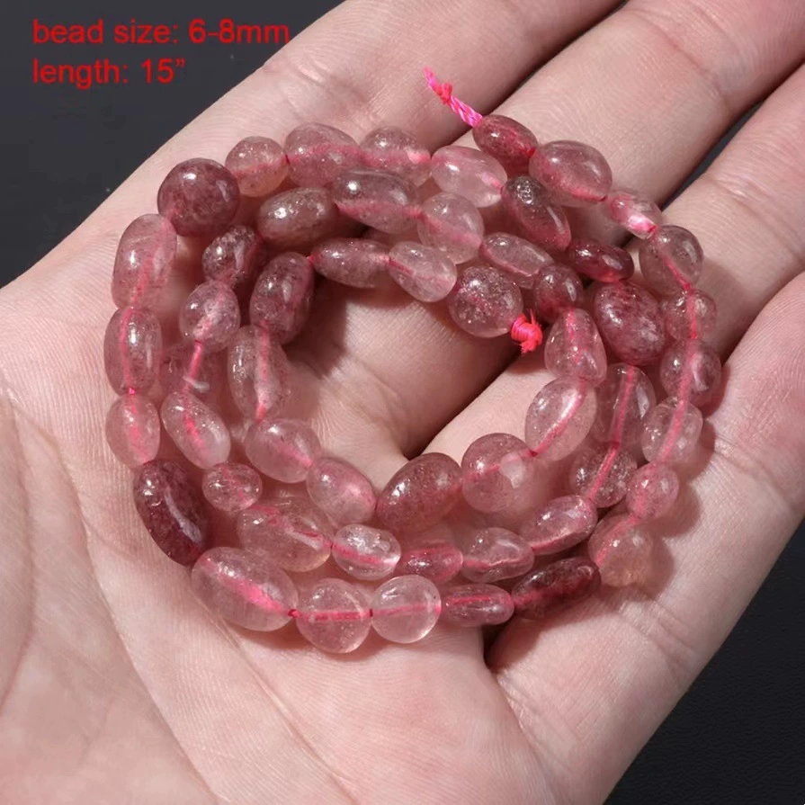 Strawberry crystal natural stone crushed stone round beads DIY jewelry accessories jewelry making handmade ice transparent beads