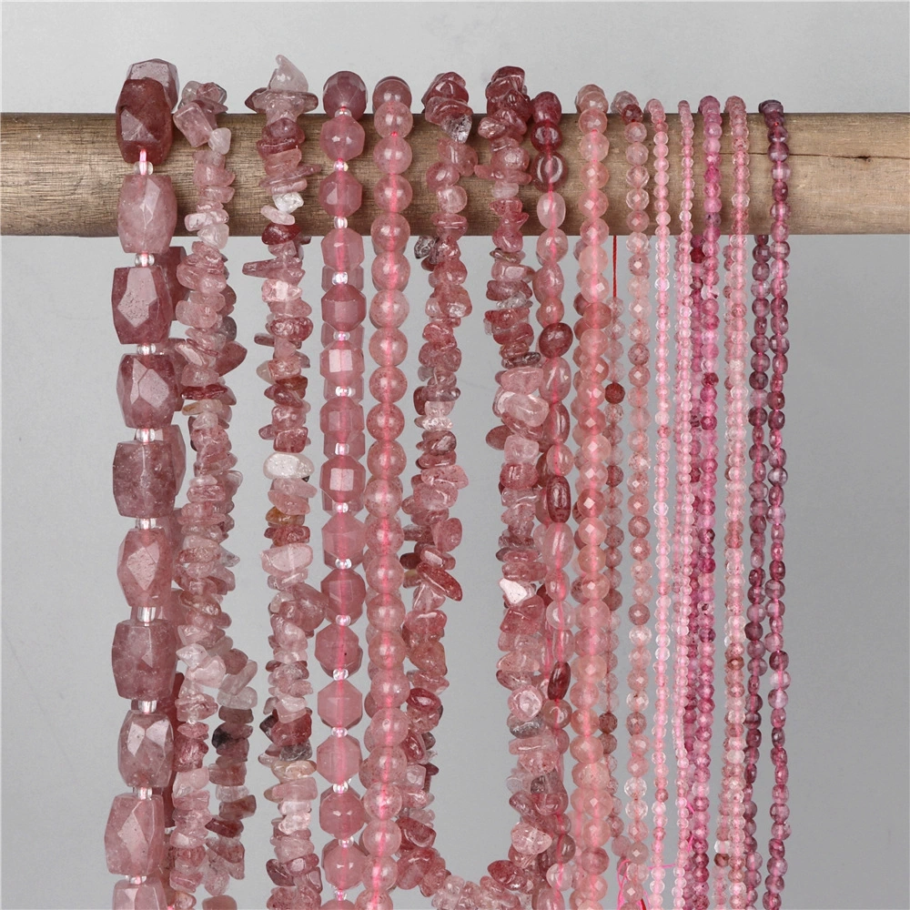 Strawberry crystal natural stone crushed stone round beads DIY jewelry accessories jewelry making handmade ice transparent beads