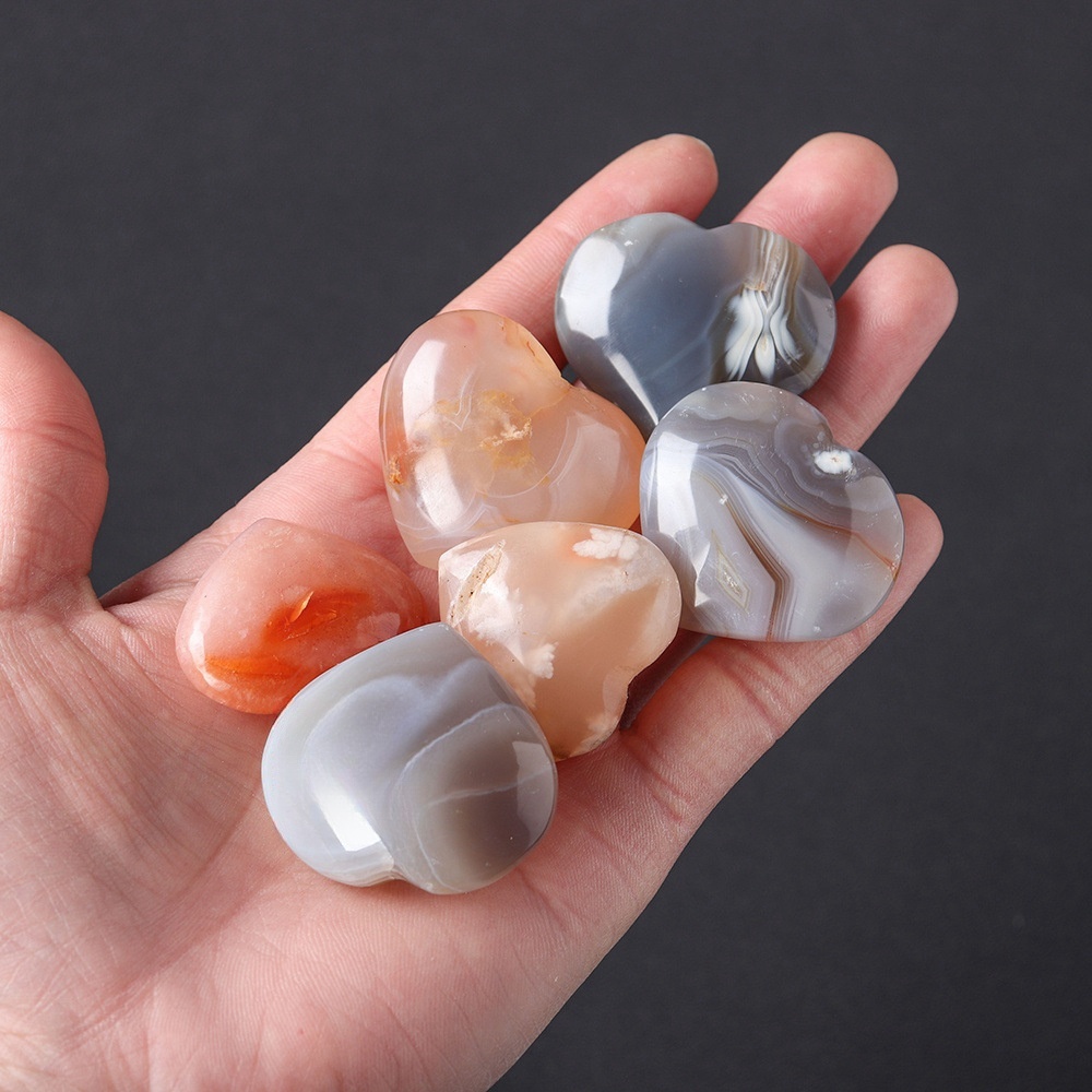 Natural crystal gem agate heart hand polished
