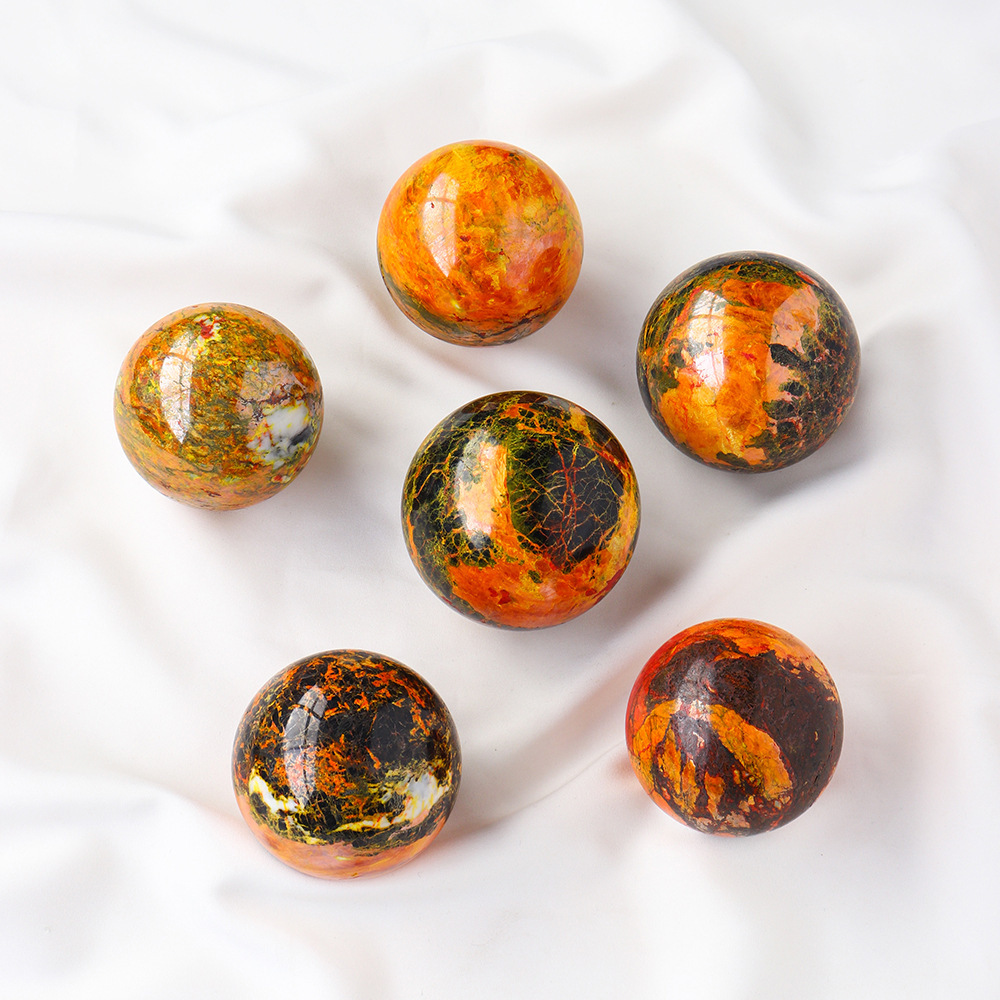 Natural gold stone ball ornaments Cockscomb stone crystal ball ornaments