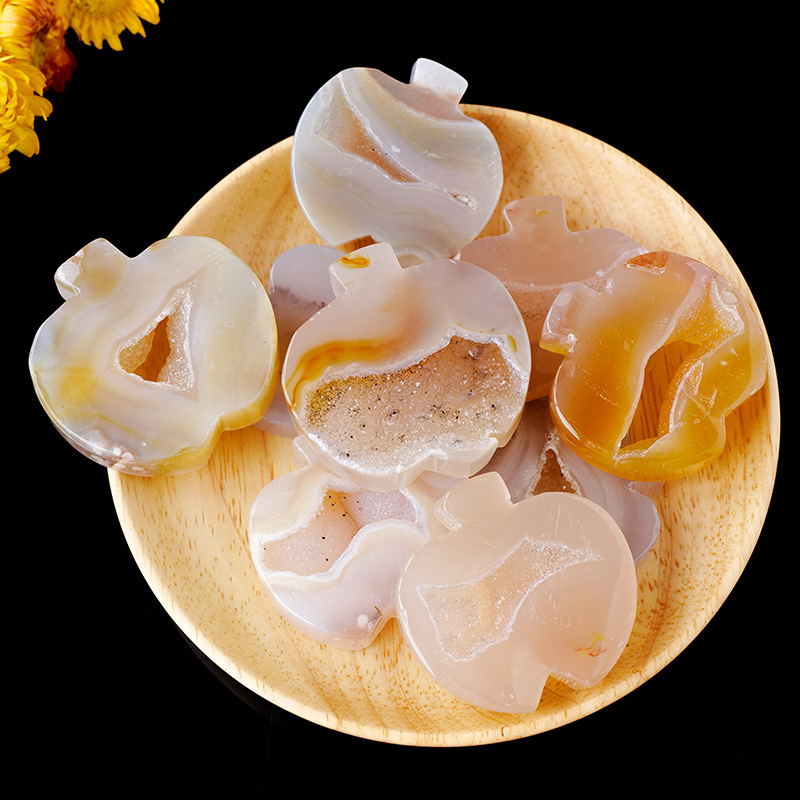 Natural agate apple hole ornaments crystal raw stone polished