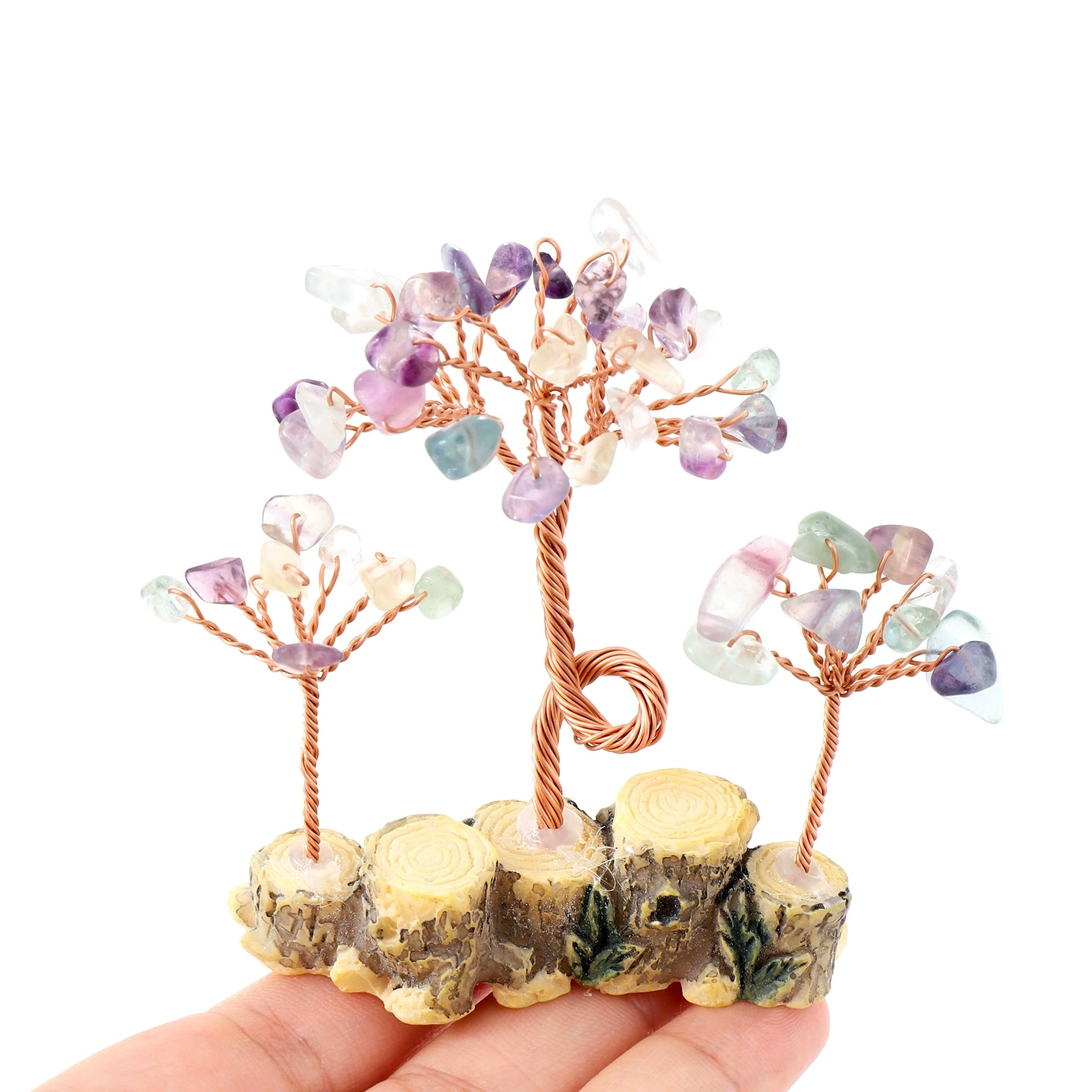 Natural gravel fortune tree, a variety of raw stone crystal craft gift ornaments, home office decoration