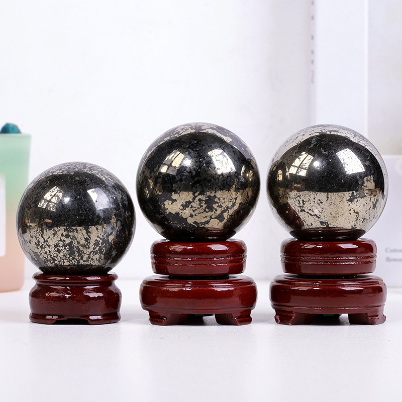 Natural pyrite crystal ball, rough stone polished crystal crafts