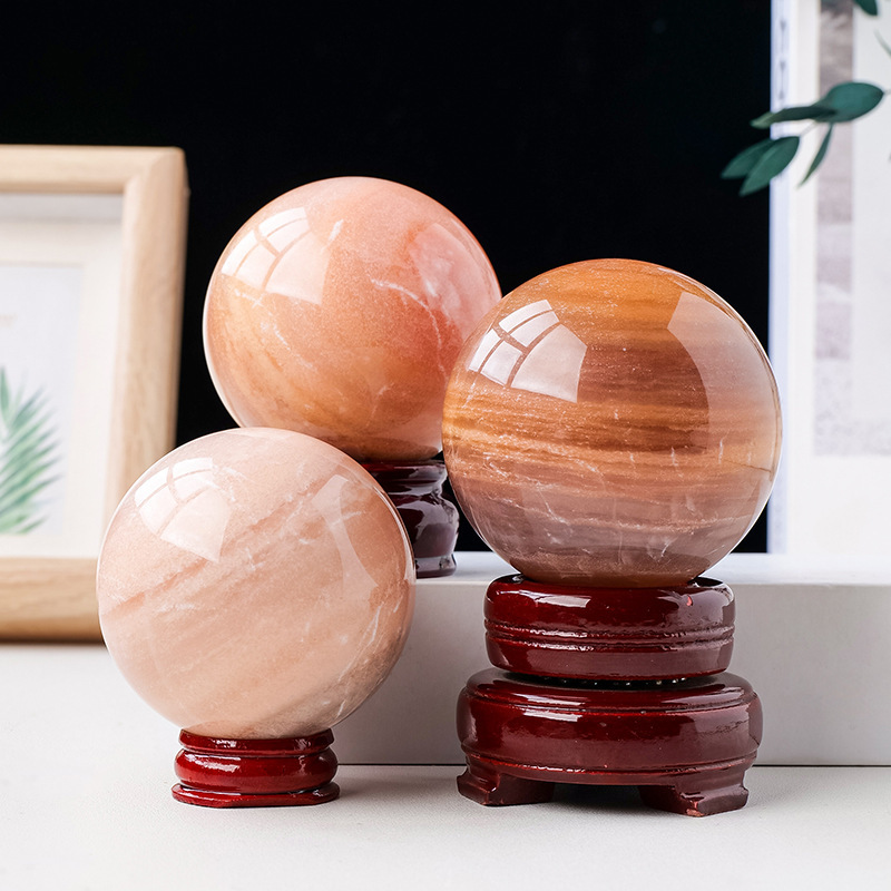 Natural pink aventurine crystal ball raw stone polished energy stone