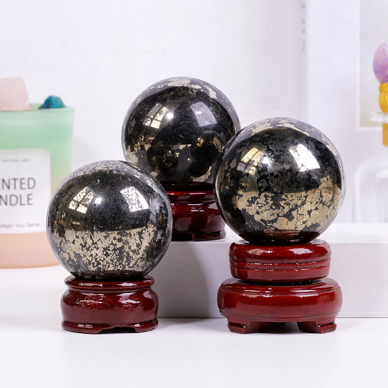 Natural pyrite crystal ball, rough stone polished crystal crafts