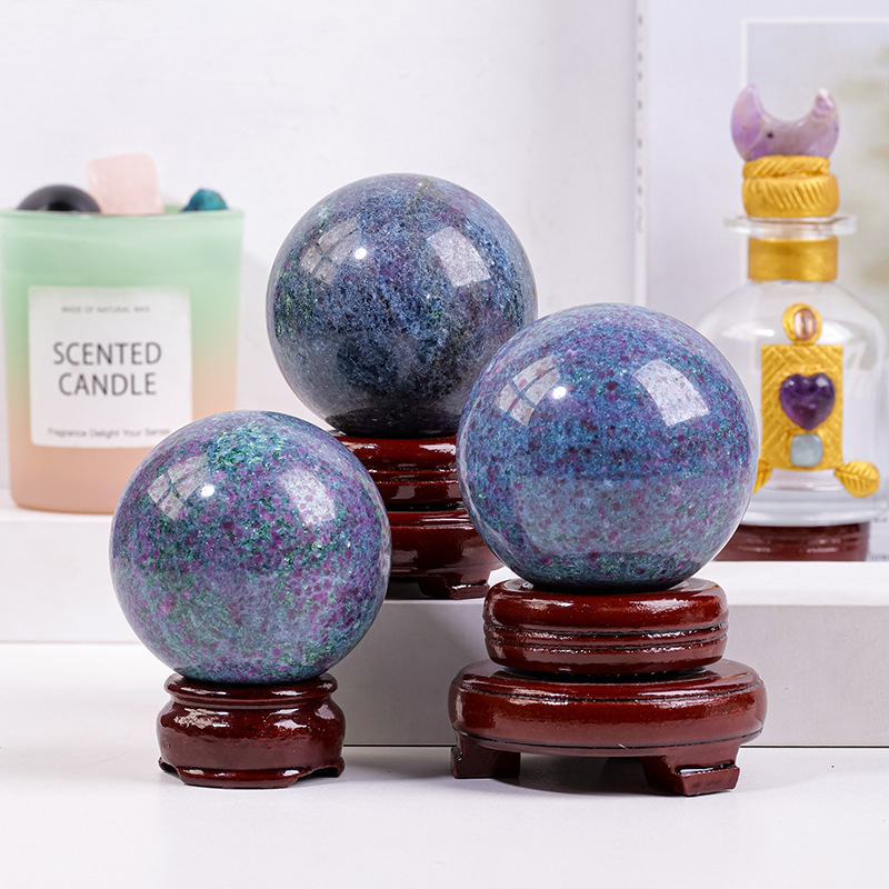 Natural crystal red, blue, green gem crystal ball original stone polished home decoration