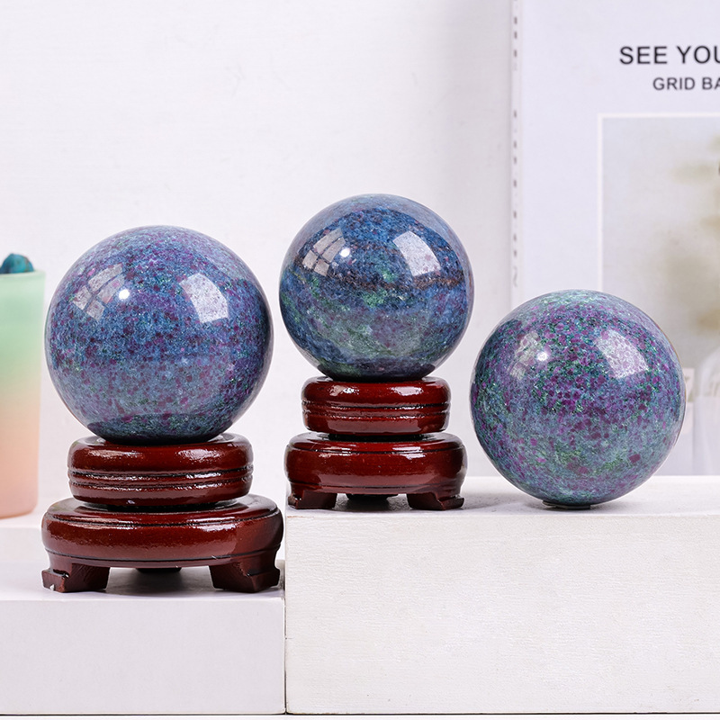 Natural crystal red, blue, green gem crystal ball original stone polished home decoration