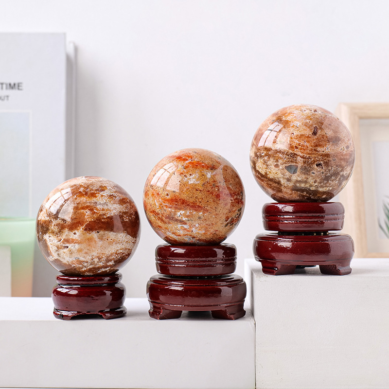 Natural crystal sunstone red jasper symbiotic ball ornaments original stone polishing