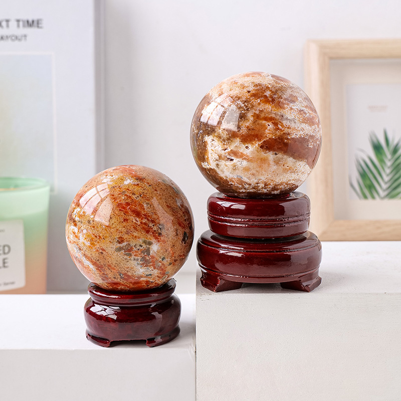 Natural crystal sunstone red jasper symbiotic ball ornaments original stone polishing