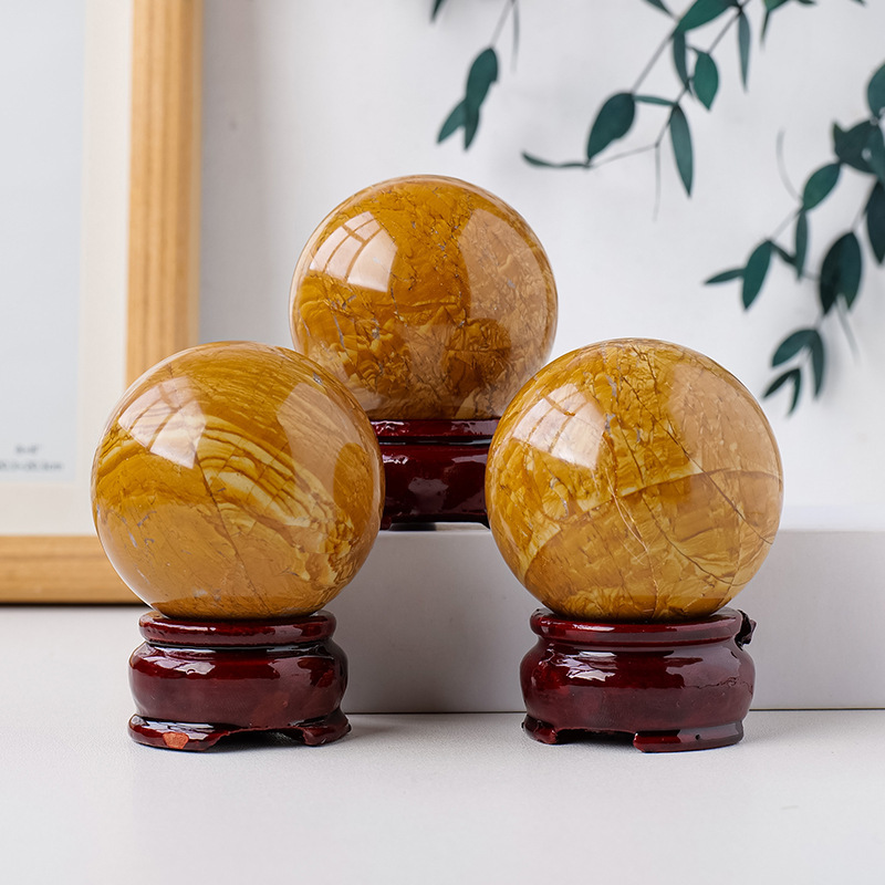 Natural wood grain stone crystal ball original stone polished wood fossil