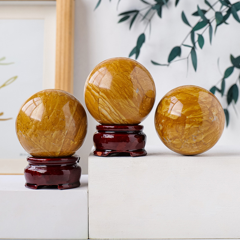 Natural wood grain stone crystal ball original stone polished wood fossil